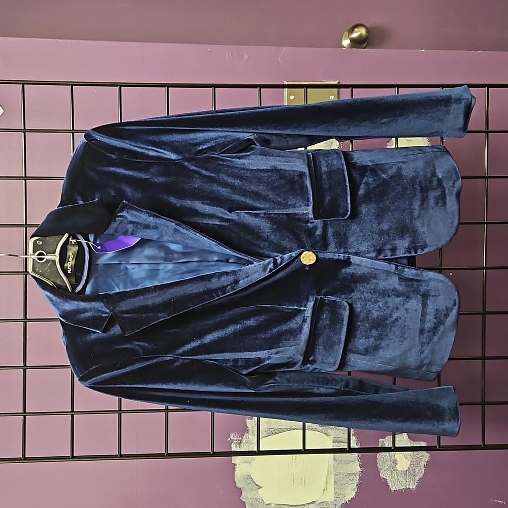 💙 women's blazer blue velour S Yunclos